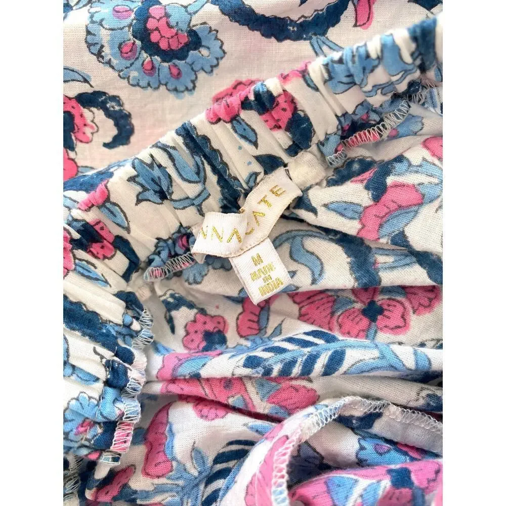 ANNA CATE Giselle Dress Blue Pink Floral Block Print Ruffle Smocked Maxi - Picture 7 of 8